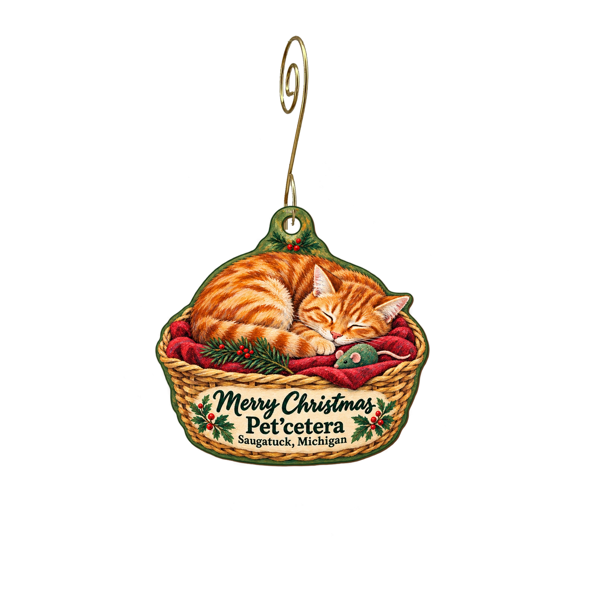 Petcetera — Christmas custom wood ornament OC2061, photographic gold spiral hook