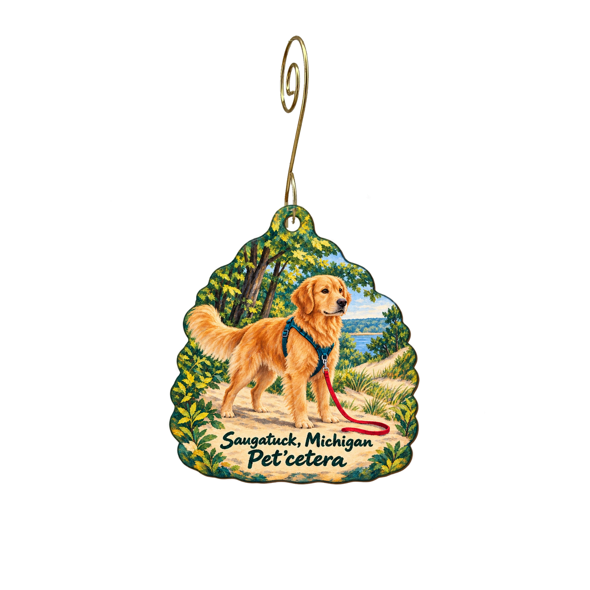 Petcetera — Local inspiration custom wood ornament OC2062, photographic gold spiral hook