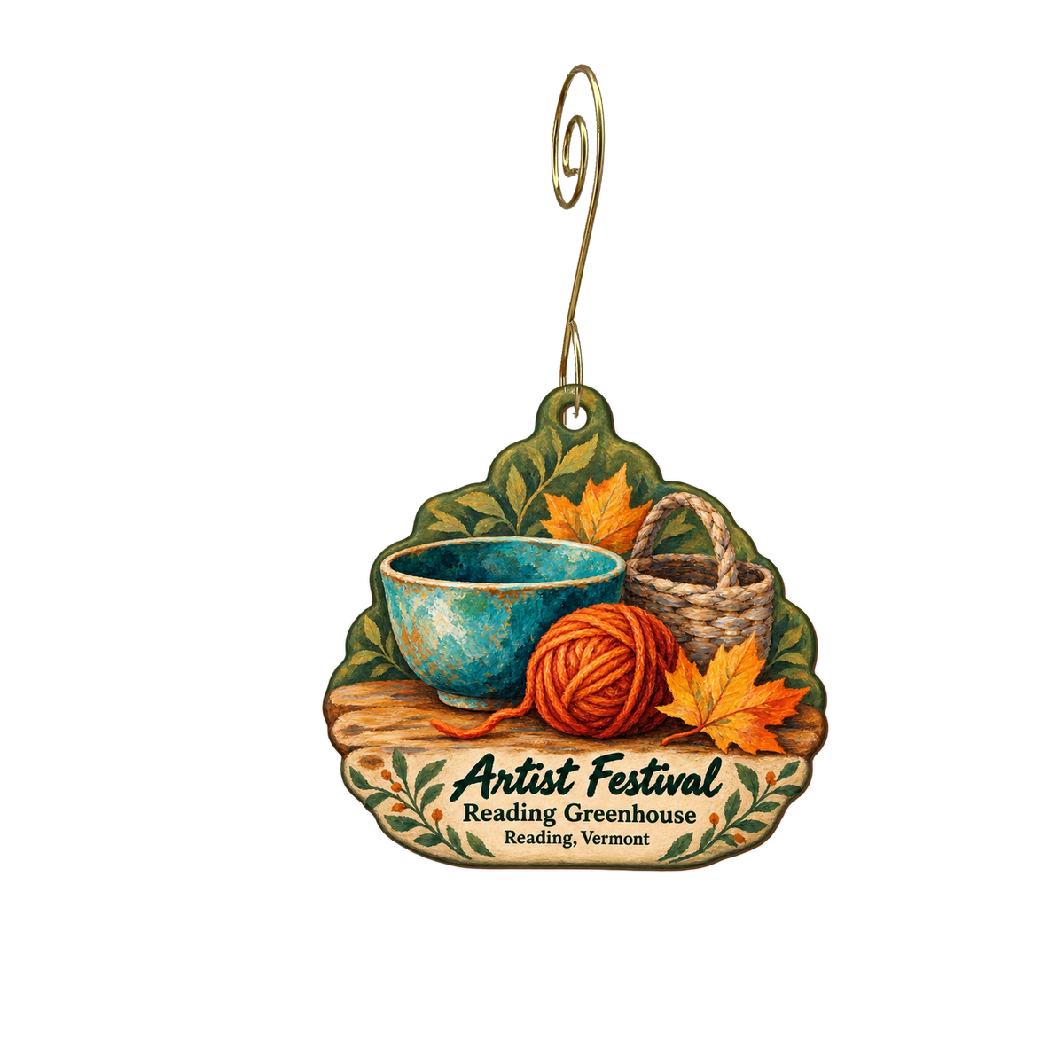 Reading Greenhouse & Farm Market — Local inspiration custom wood ornament OC2071, photographic gold spiral hook