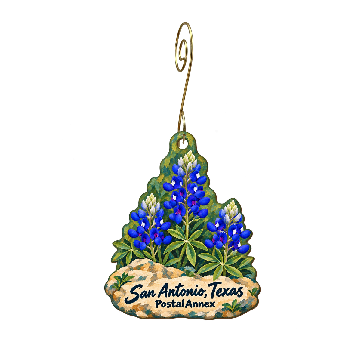 Postal Annex — Local inspiration custom wood ornament OC2077, photographic gold spiral hook