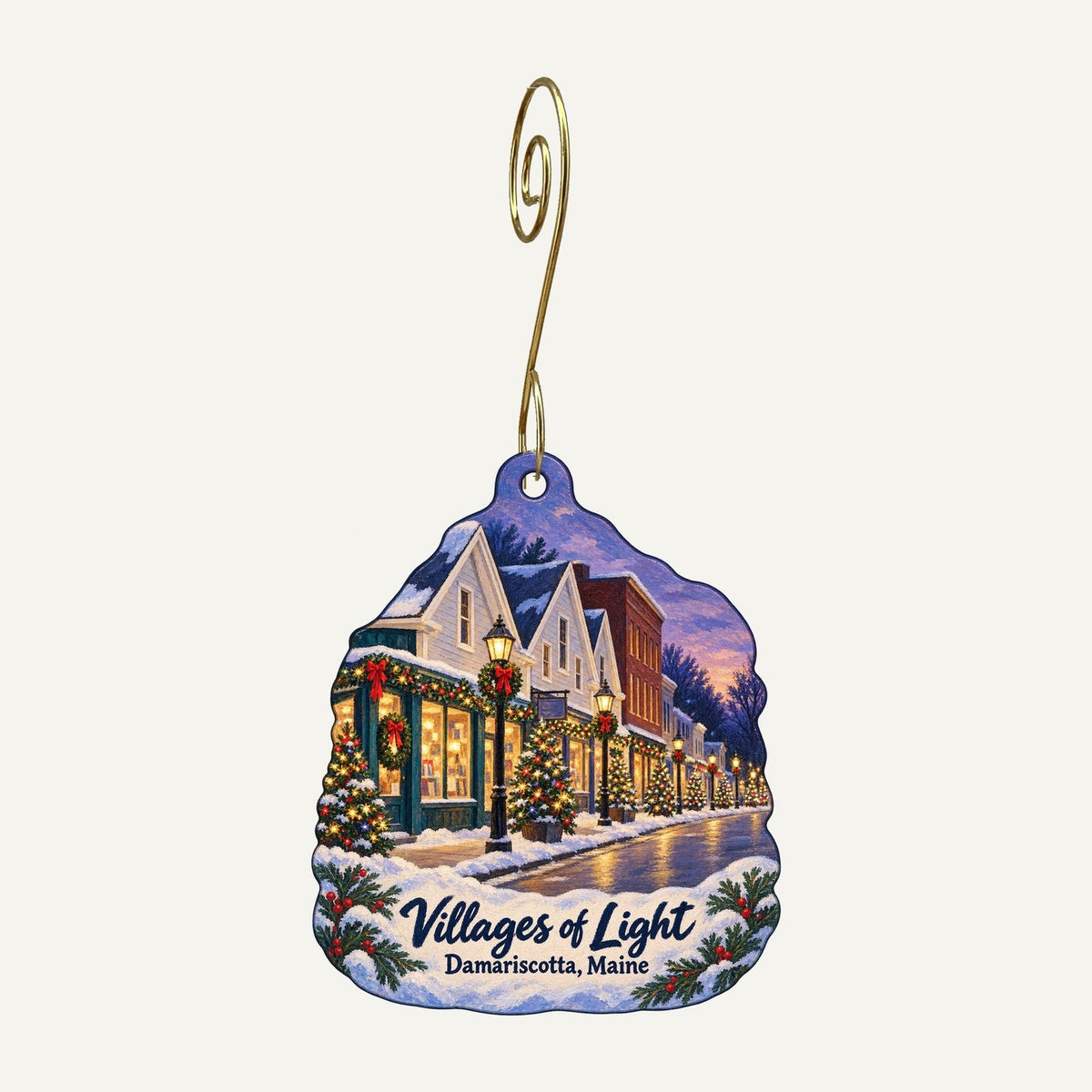 Sherman's Maine Coast Book Shops Christmas custom wood ornament OC207 hanging on hook