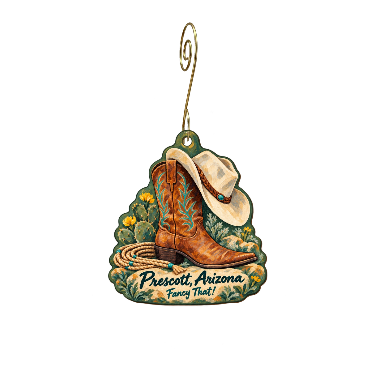 Fancy That! — Local inspiration custom wood ornament OC2080, photographic gold spiral hook