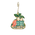 Design on a Dime — Store identity custom wood ornament OC2087, photographic gold spiral hook