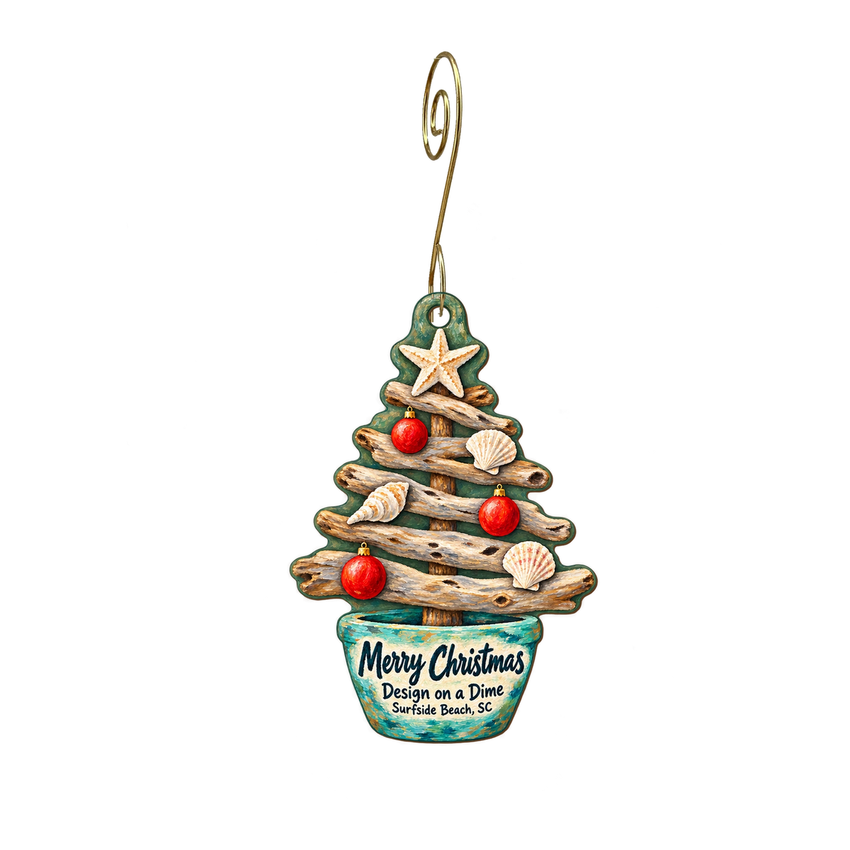 Design on a Dime — Christmas custom wood ornament OC2088, photographic gold spiral hook