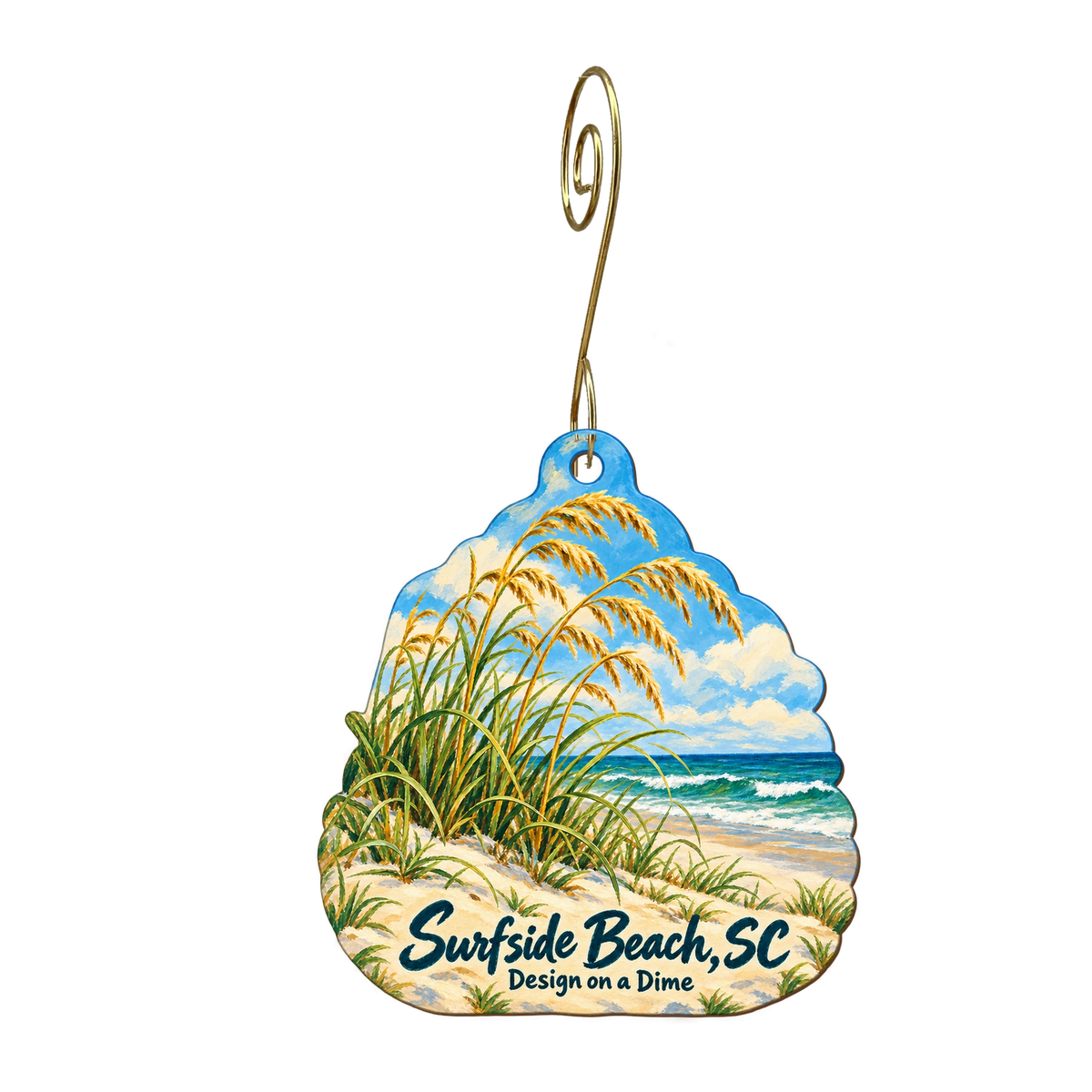 Design on a Dime — Local inspiration custom wood ornament OC2089, photographic gold spiral hook