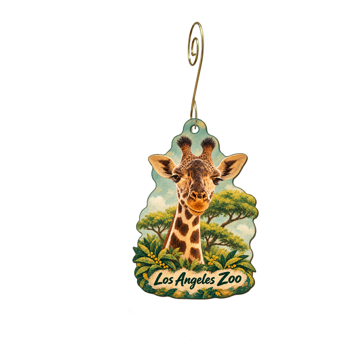 The Los Angeles Zoo/Ssa — Store identity custom wood ornament OC2096, photographic gold spiral hook
