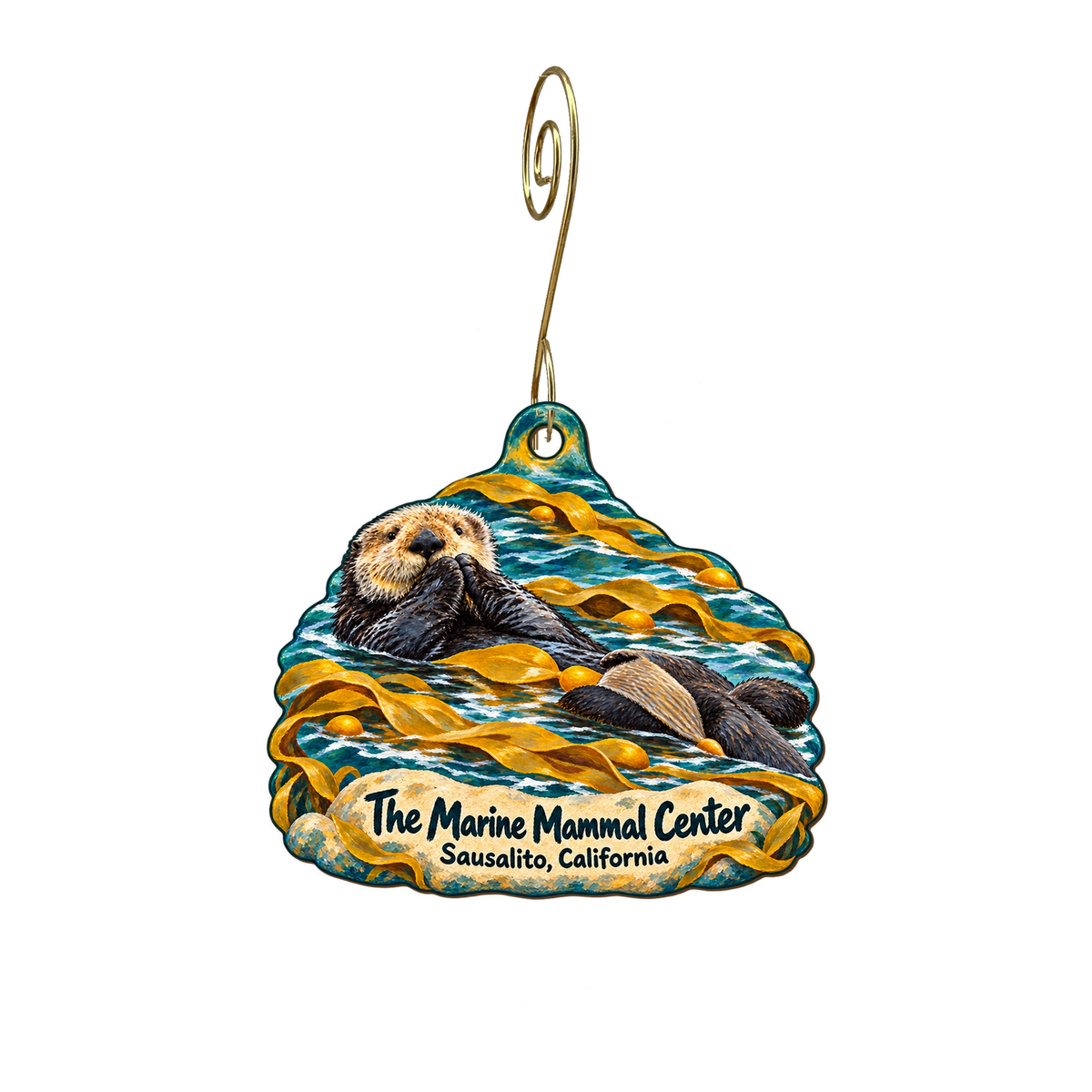 The Marine Mammal Center Gift Store — Local inspiration custom wood ornament OC2116, photographic gold spiral hook