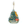 Virtue — Store identity custom wood ornament OC2117, photographic gold spiral hook