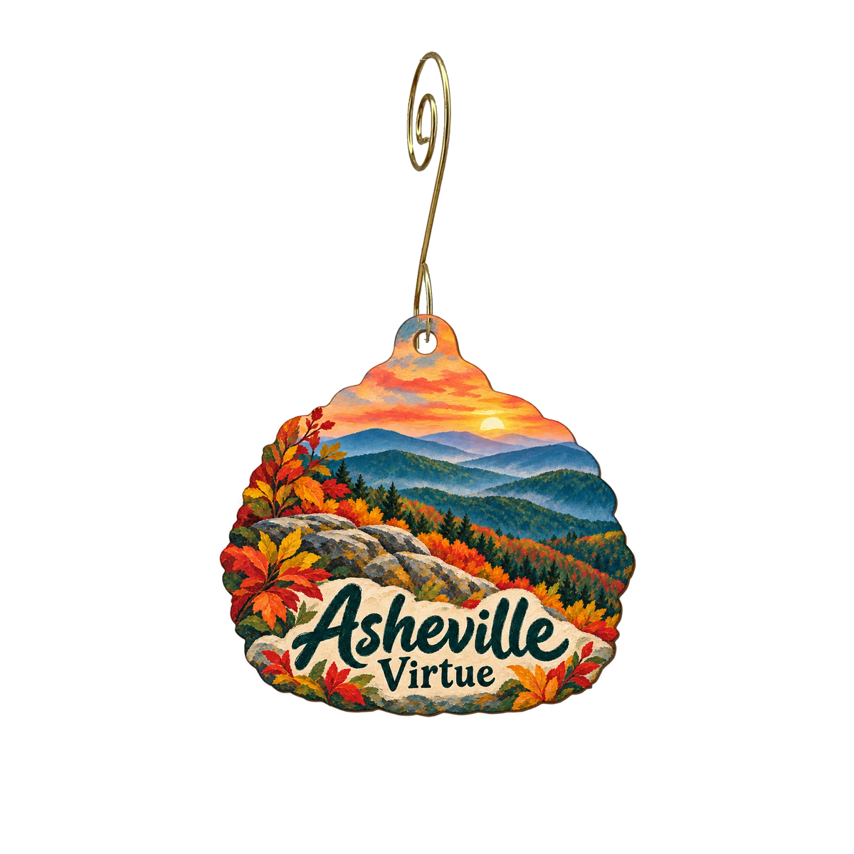 Virtue — Local inspiration custom wood ornament OC2119, photographic gold spiral hook