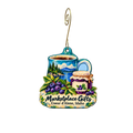 Marketplace Gifts #6 — Store identity custom wood ornament OC2129, photographic gold spiral hook