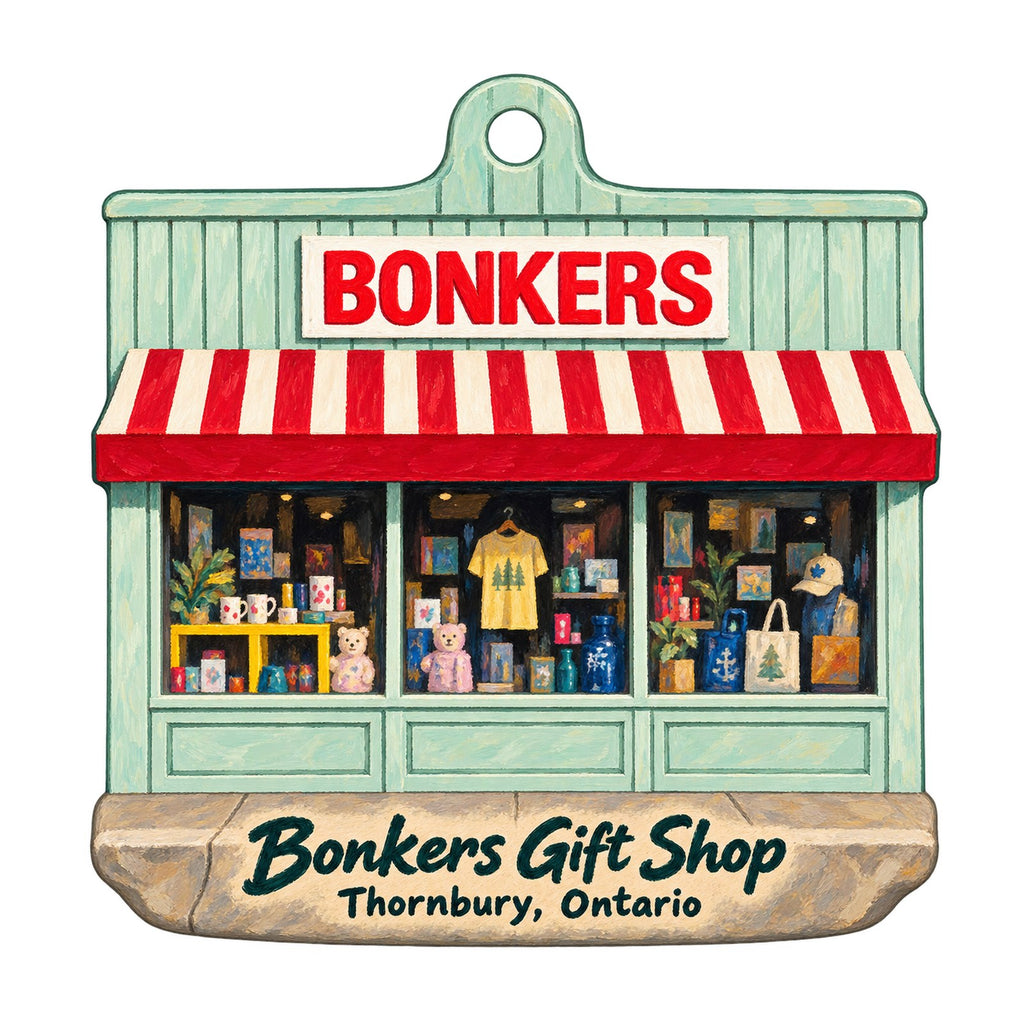 Bonkers Gift Shop Logo custom wood ornament OC212 on white