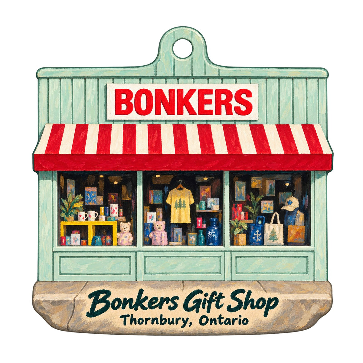 Bonkers Gift Shop Logo custom wood ornament OC212 on white