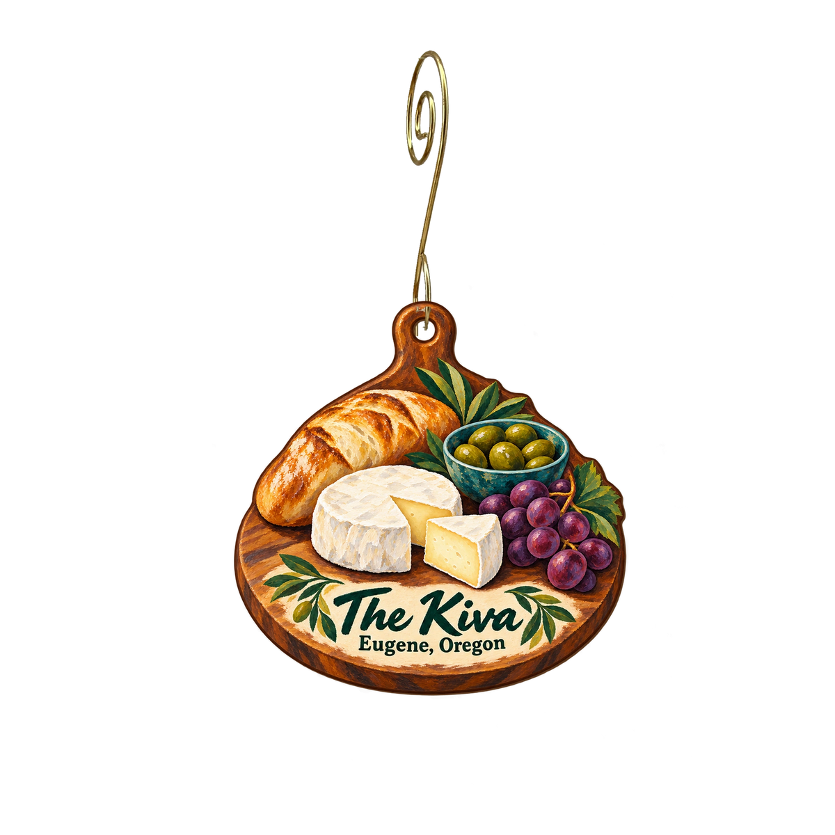 Kiva Grocery Store — Local inspiration custom wood ornament OC2137, photographic gold spiral hook