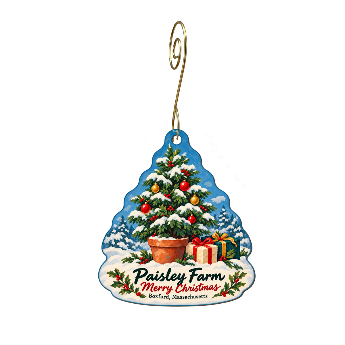 Paisley Farm and Greenhouses — Christmas custom wood ornament OC2139, photographic gold spiral hook