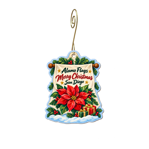 Alamo Flags — Christmas custom wood ornament OC2142, photographic gold spiral hook