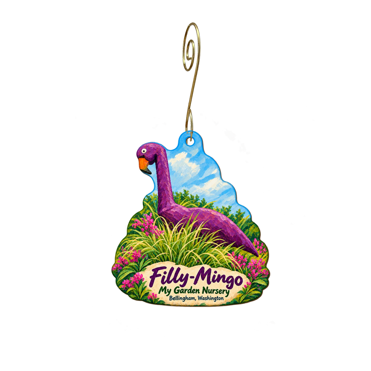 My Garden Nursery — Local inspiration custom wood ornament OC2146, photographic gold spiral hook