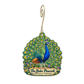 The Boho Peacock — Local inspiration custom wood ornament OC2149, photographic gold spiral hook