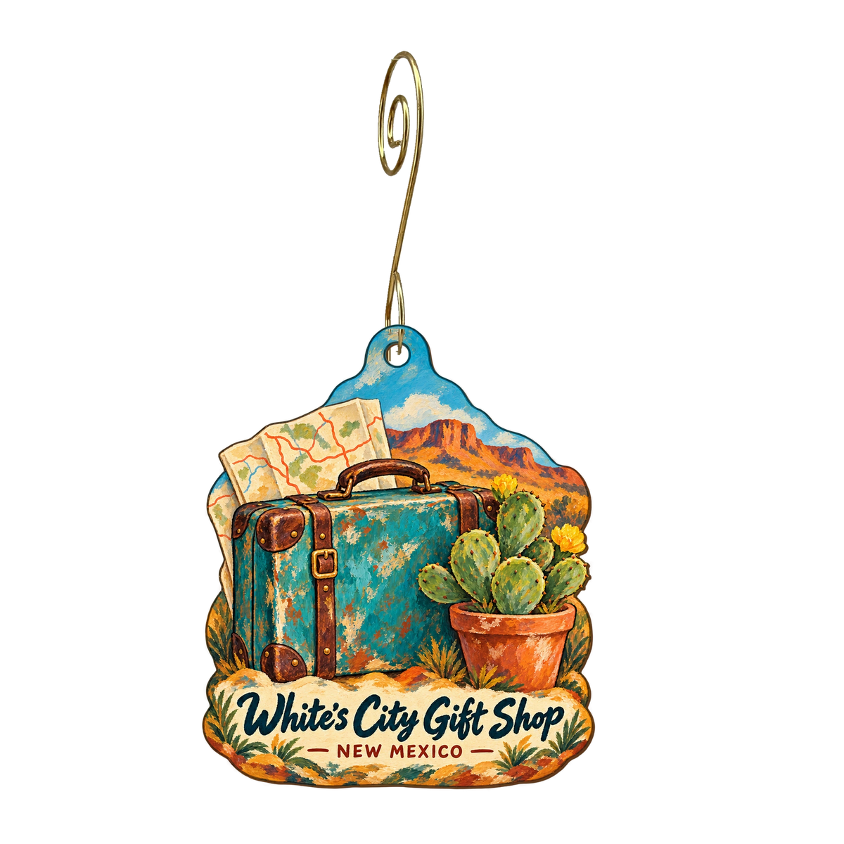 Property Management of White's City - White's City Cavern Inn — Store identity custom wood ornament OC2150, photographic gold spiral hook