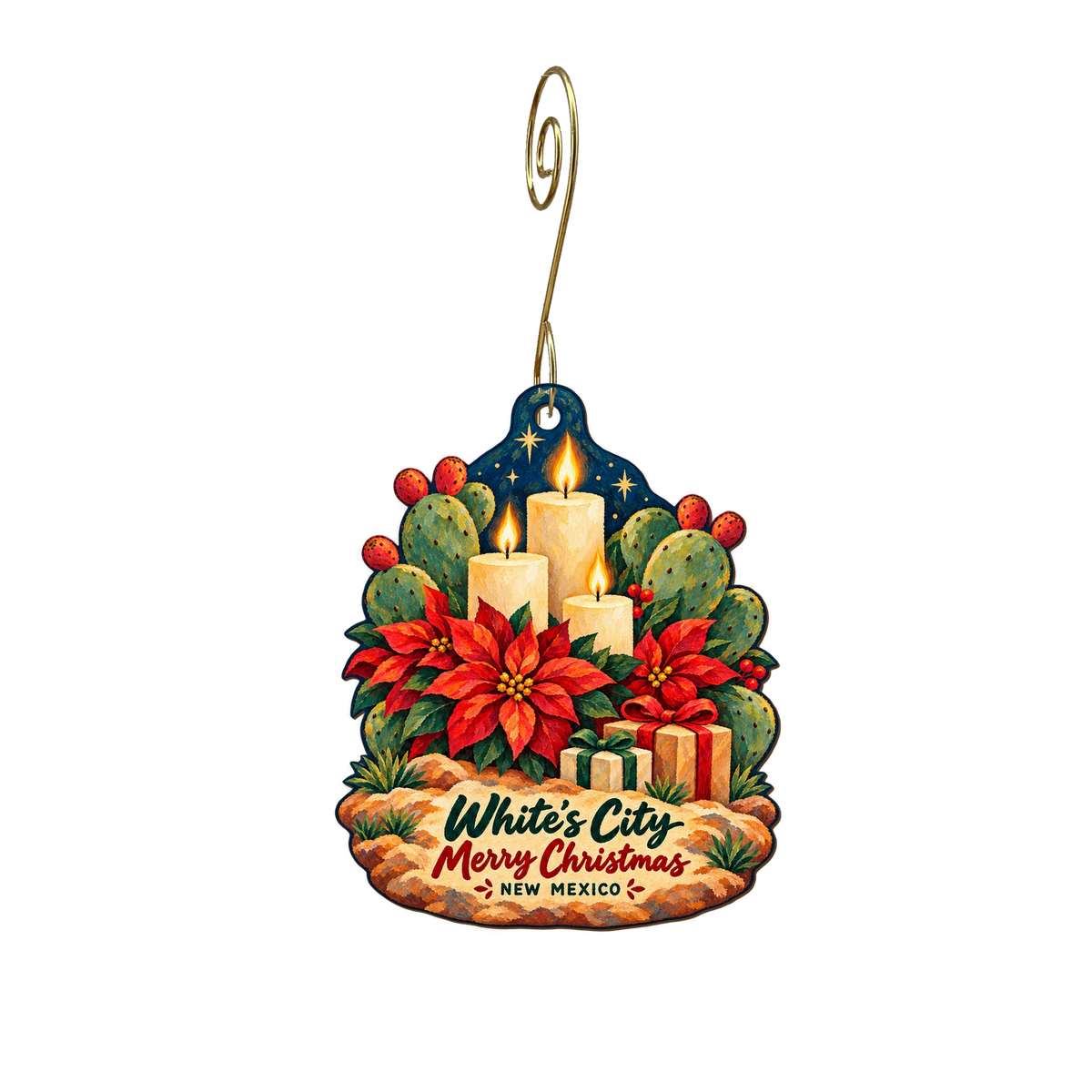 Property Management of White's City - White's City Cavern Inn — Christmas custom wood ornament OC2151, photographic gold spiral hook