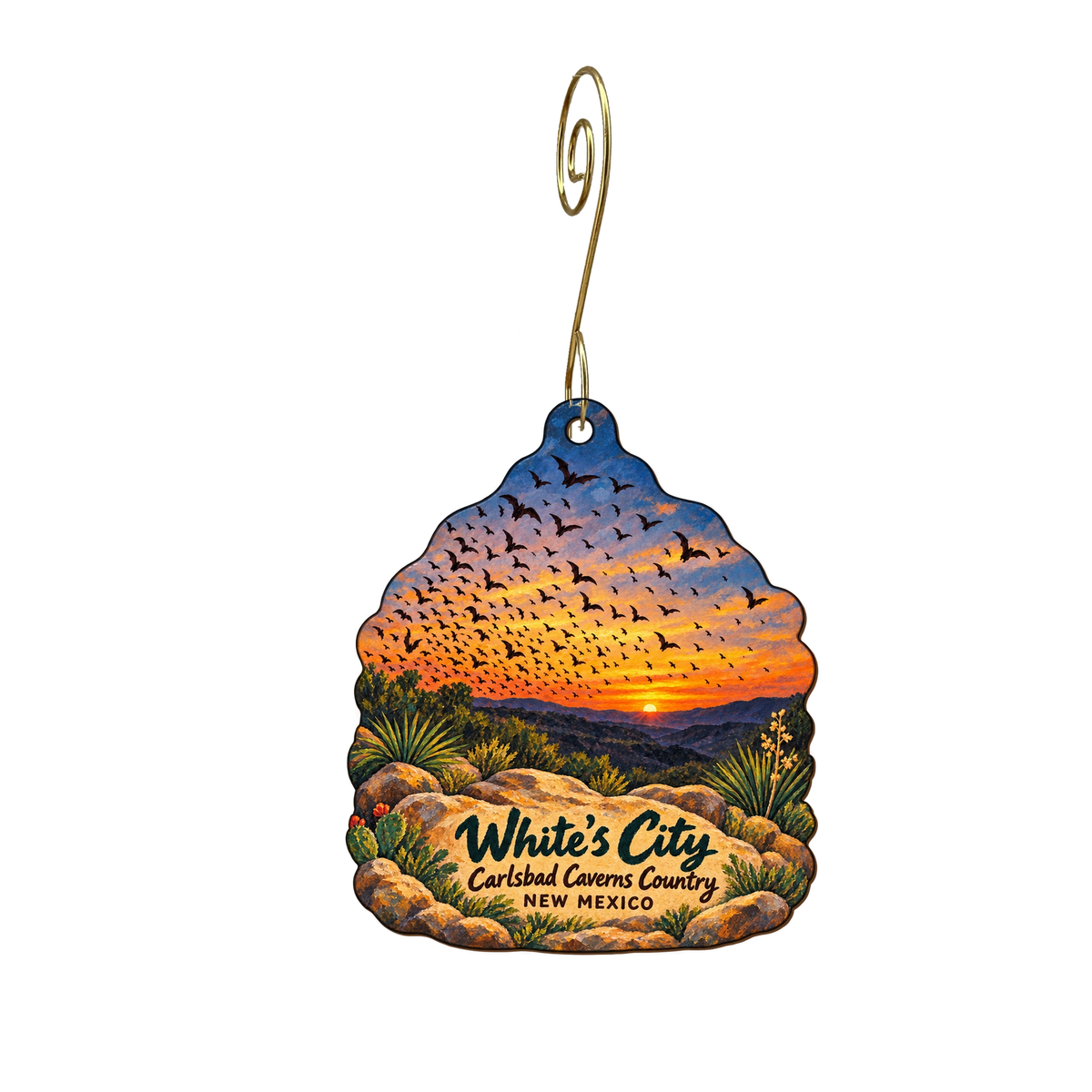 Property Management of White's City - White's City Cavern Inn — Local inspiration custom wood ornament OC2152, photographic gold spiral hook