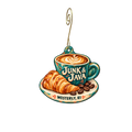 Junk & Java — Store identity custom wood ornament OC2159, photographic gold spiral hook
