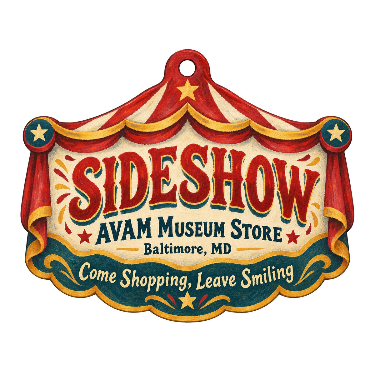 Sideshow - Museum Store at the American Visionary Art Museum Logo custom wood ornament OC215 on white