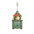 Shabby Shack — Store identity custom wood ornament OC2162, photographic gold spiral hook