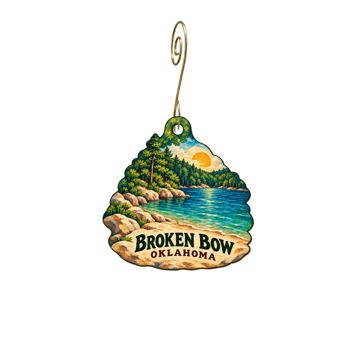 Shabby Shack — Local inspiration custom wood ornament OC2164, photographic gold spiral hook