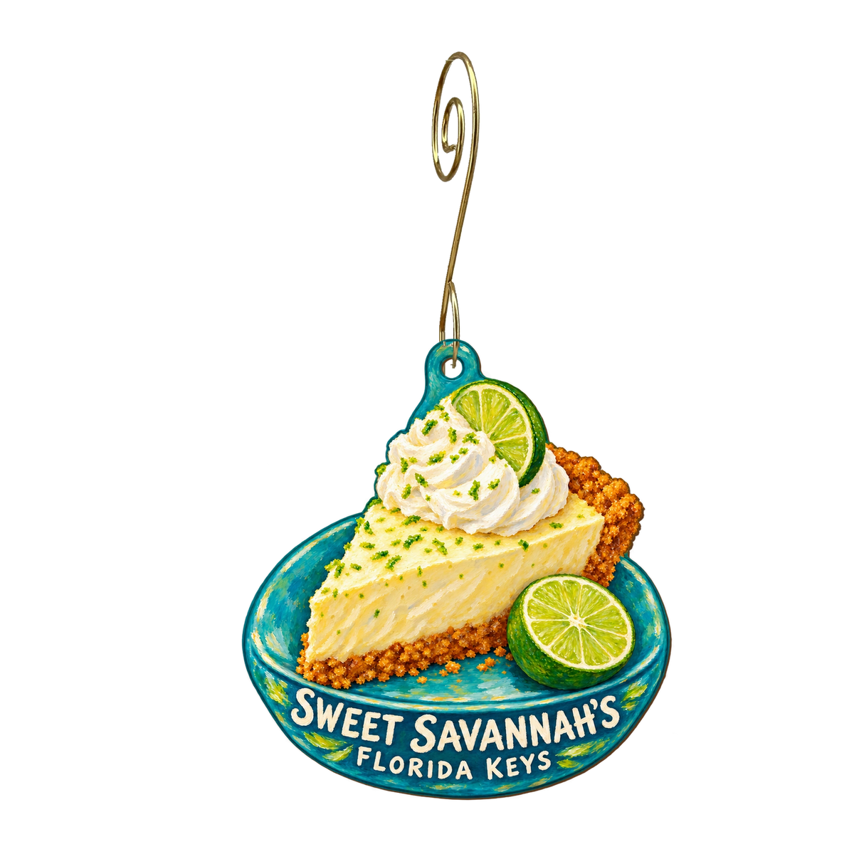 Sweet Savannah’s of the Fl keys — Local inspiration custom wood ornament OC2170, photographic gold spiral hook