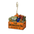 The Orange Crate Too — Store identity custom wood ornament OC2174, photographic gold spiral hook