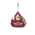 The Girls & Me Boutique — Store identity custom wood ornament OC2177, photographic gold spiral hook