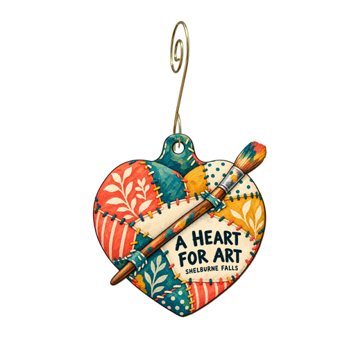 A Heart for Art — Store identity custom wood ornament OC2186, photographic gold spiral hook
