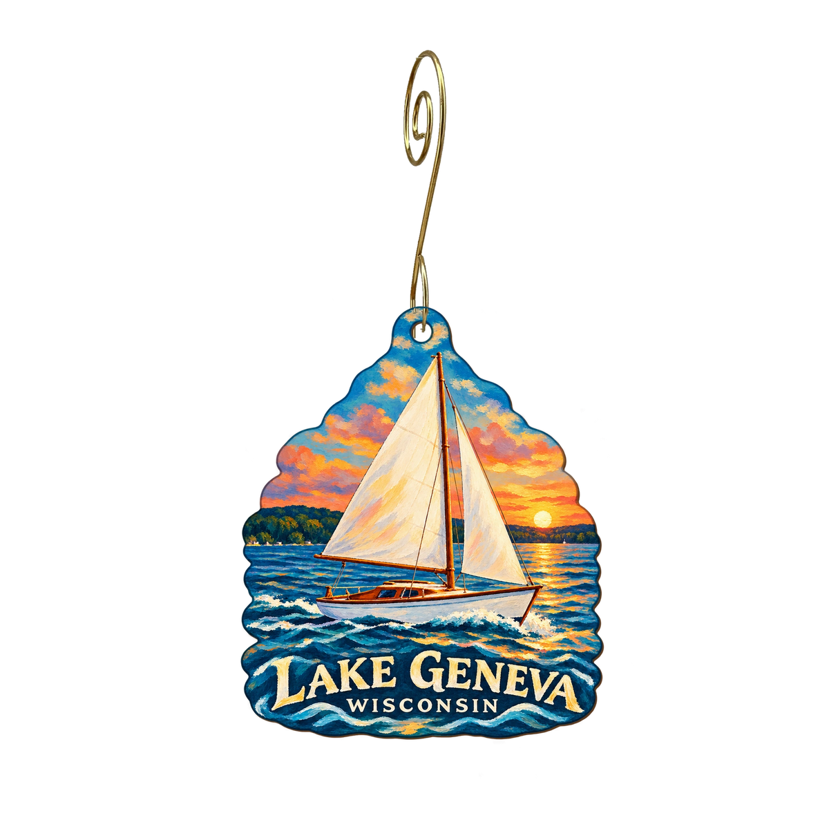 Treasure Cove — Local inspiration custom wood ornament OC2197, photographic gold spiral hook