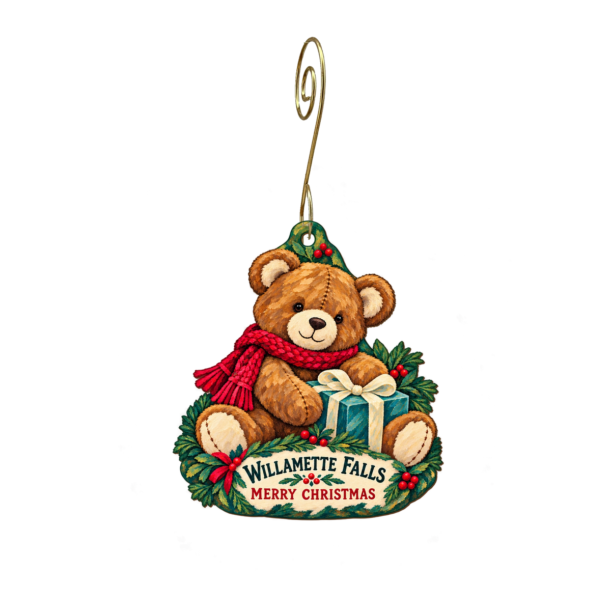 Providence Willamette Falls Medical — Christmas custom wood ornament OC2208, photographic gold spiral hook