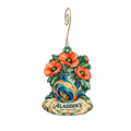 Aladdin's Art Gallery — Store identity custom wood ornament OC2213, photographic gold spiral hook