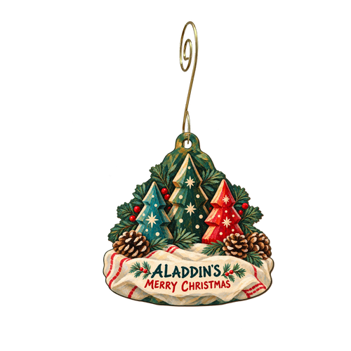 Aladdin's Art Gallery — Christmas custom wood ornament OC2214, photographic gold spiral hook