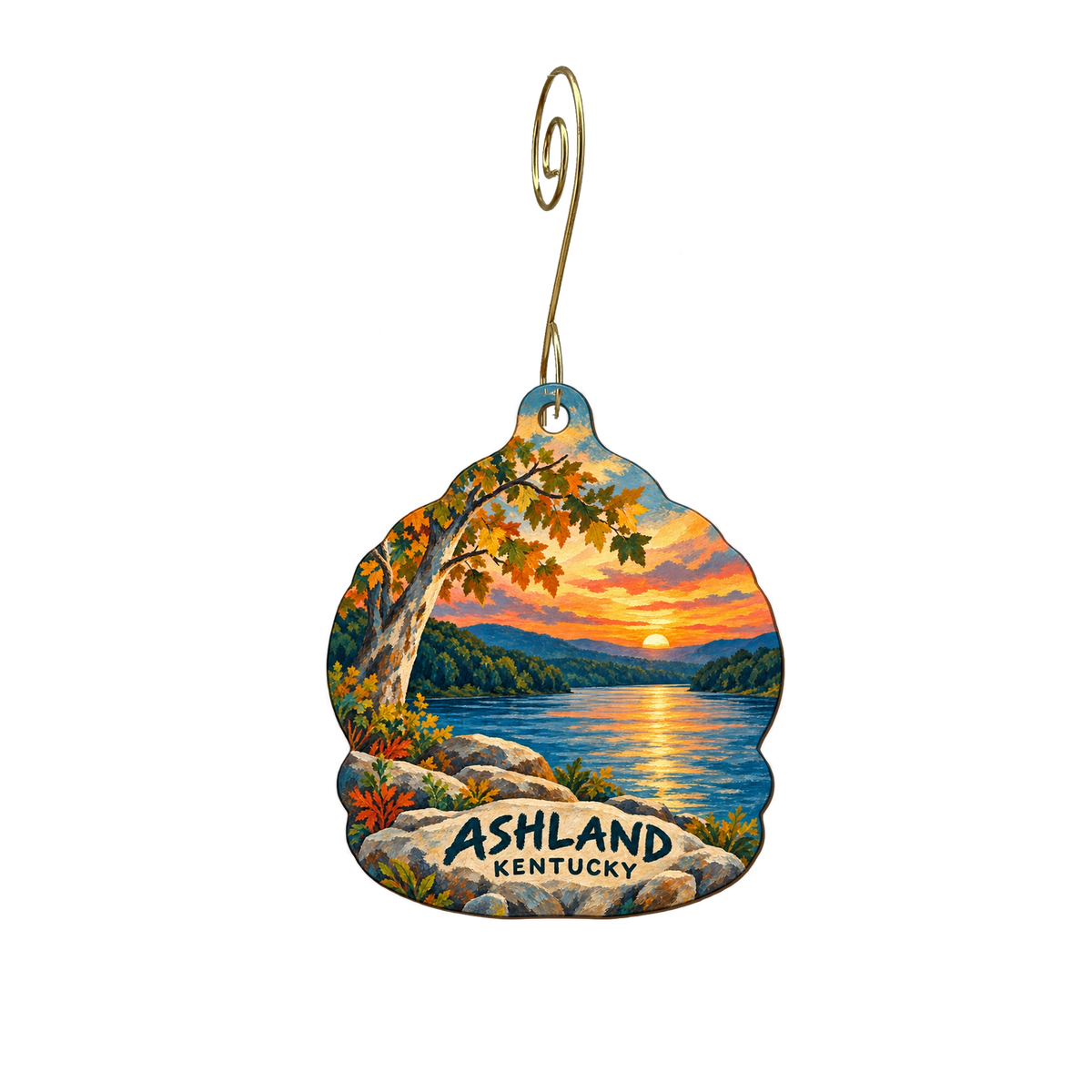 Aladdin's Art Gallery — Local inspiration custom wood ornament OC2215, photographic gold spiral hook