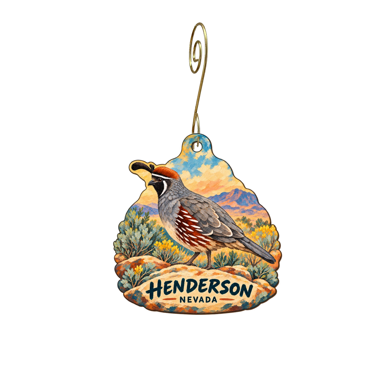 Imaginations USA — Local inspiration custom wood ornament OC2218, photographic gold spiral hook