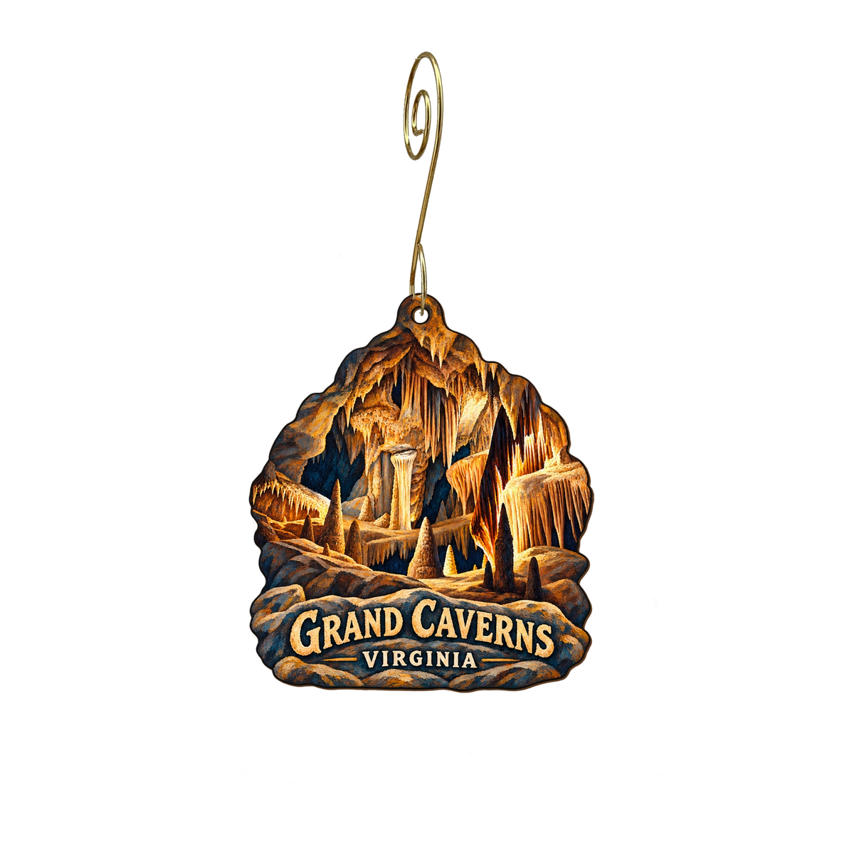 Town of Grottoes Parks and Tourism Department / Grand Caverns — Store identity custom wood ornament OC2219, photographic gold spiral hook