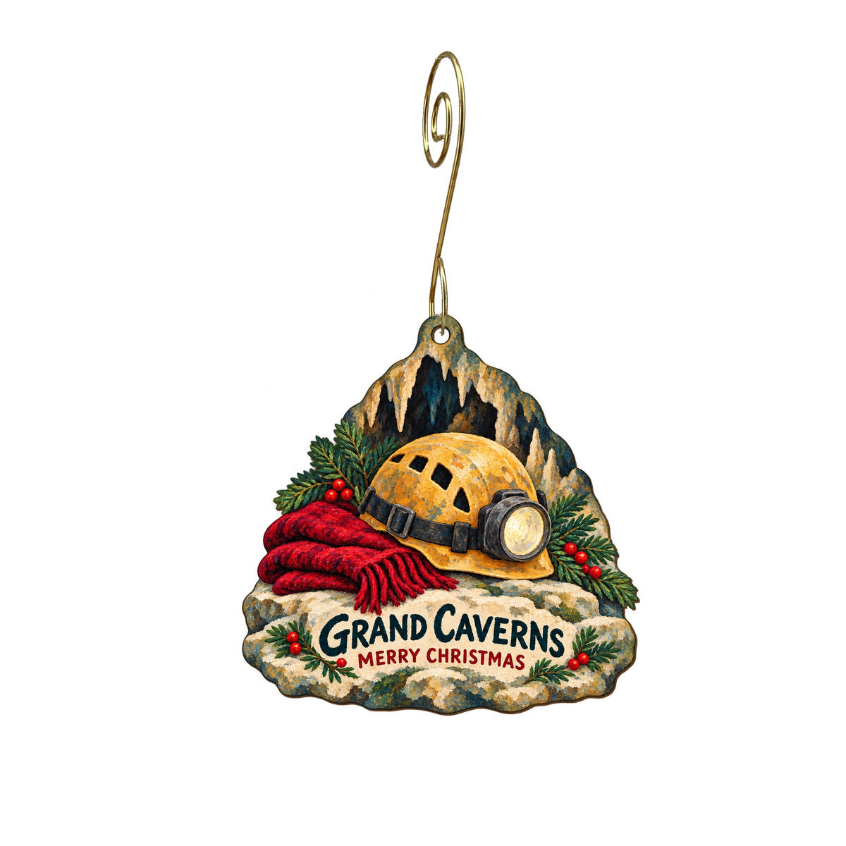 Town of Grottoes Parks and Tourism Department / Grand Caverns — Christmas custom wood ornament OC2220, photographic gold spiral hook