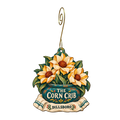The Corn Crib — Store identity custom wood ornament OC2222, photographic gold spiral hook