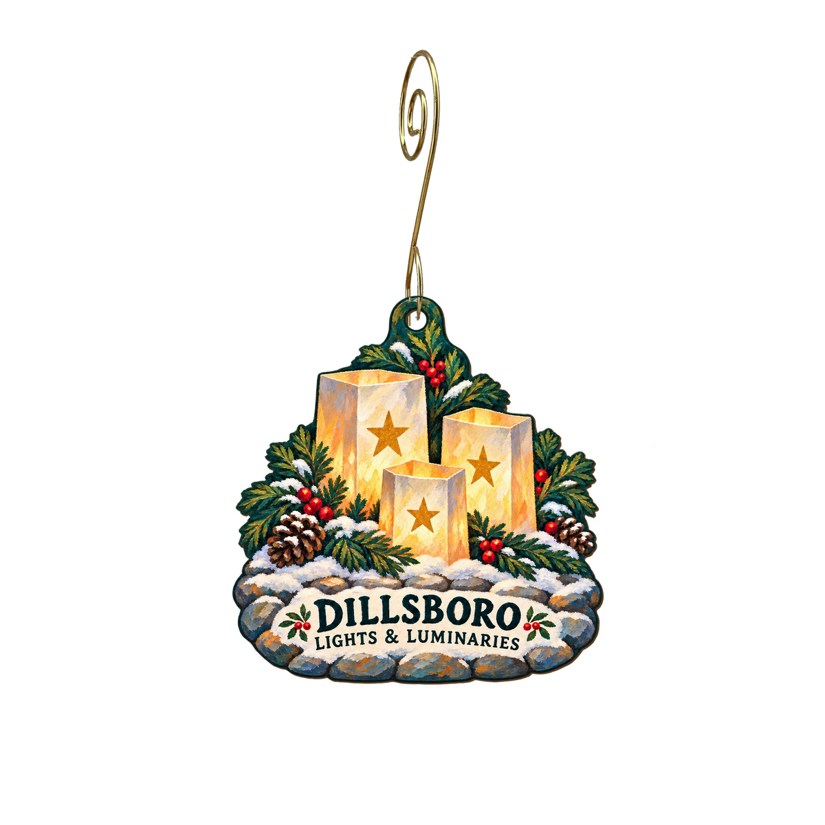 The Corn Crib — Local inspiration custom wood ornament OC2224, photographic gold spiral hook