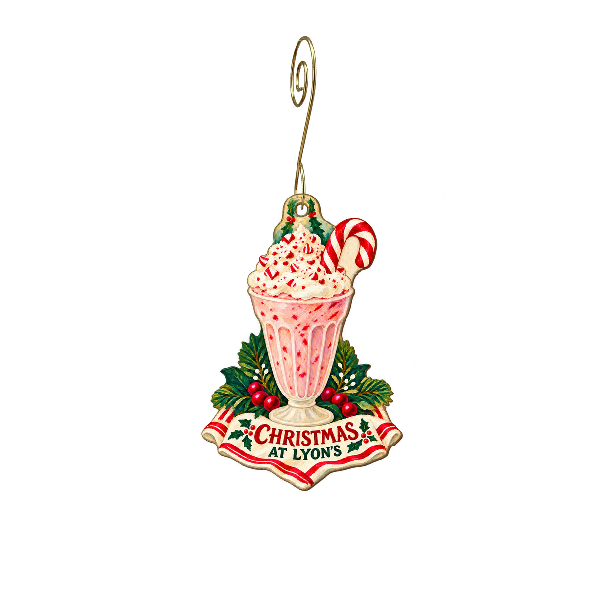 Lyon's Corner Drug & Soda Fountain — Christmas custom wood ornament OC2226, photographic gold spiral hook