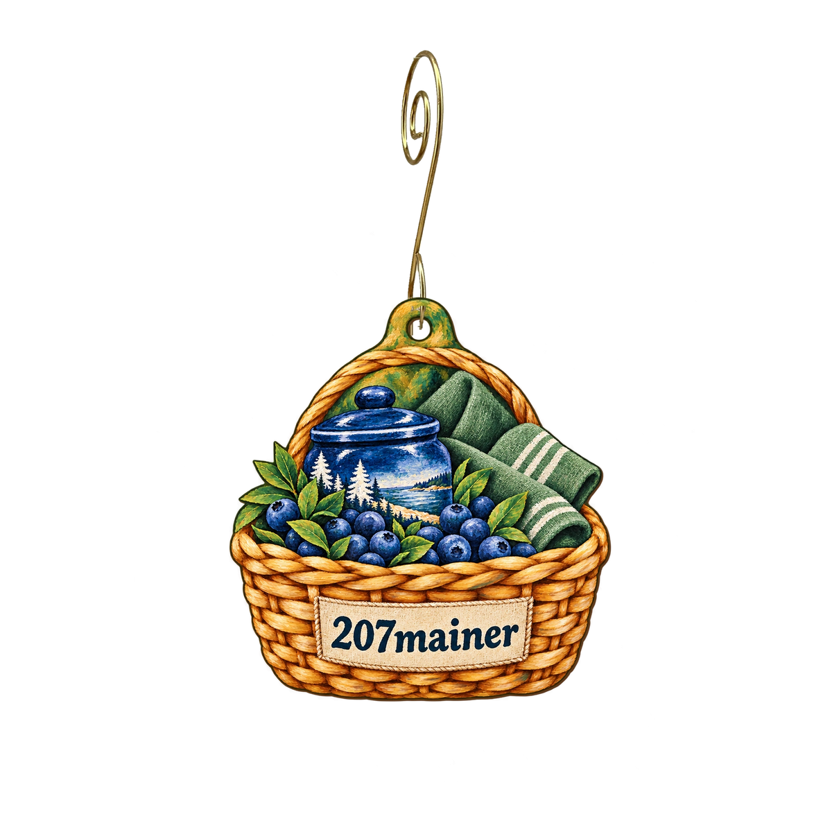207mainer — Store identity custom wood ornament OC2231, photographic gold spiral hook