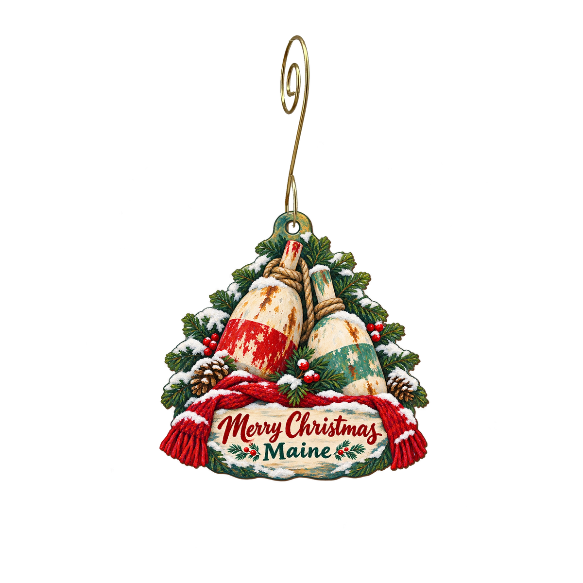 207mainer — Christmas custom wood ornament OC2232, photographic gold spiral hook