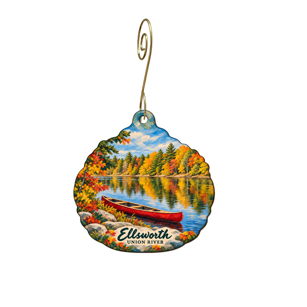 207mainer — Local inspiration custom wood ornament OC2233, photographic gold spiral hook