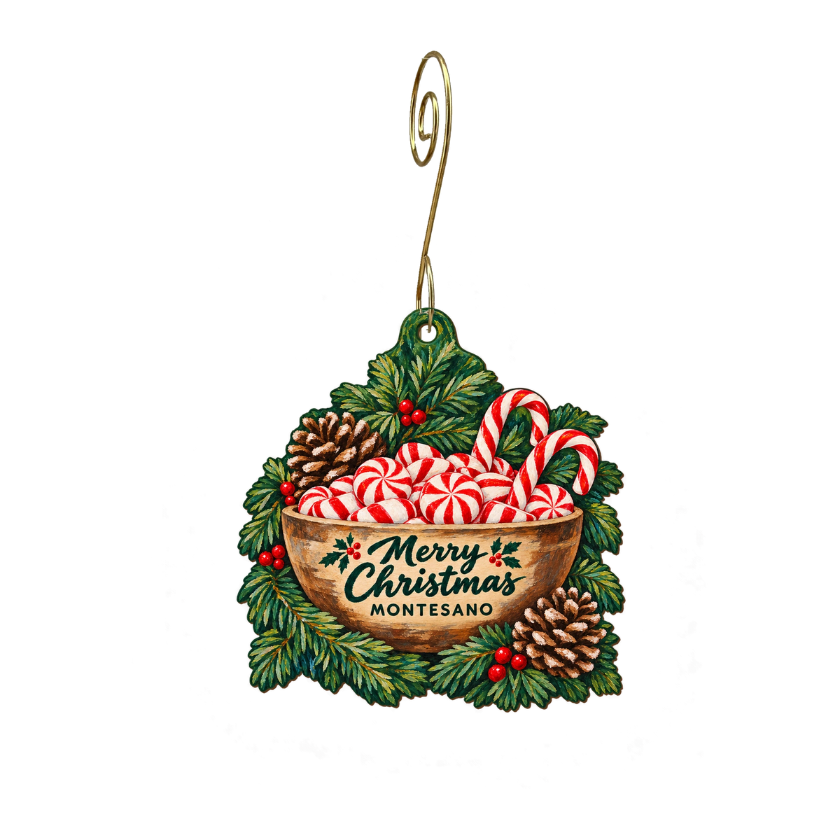 Valu drug — Christmas custom wood ornament OC2235, photographic gold spiral hook