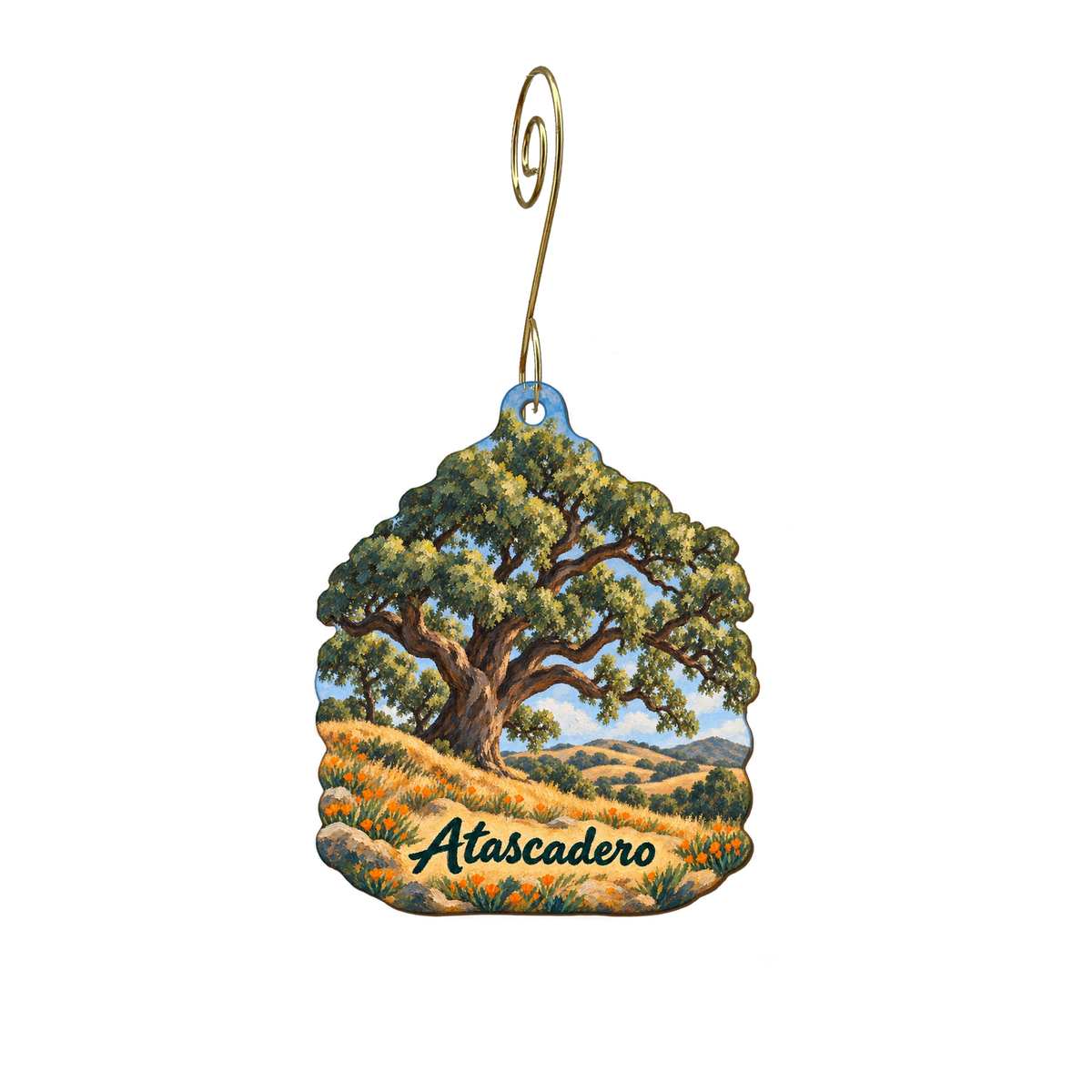 Perry's Parcel and Gift — Local inspiration custom wood ornament OC2242, photographic gold spiral hook