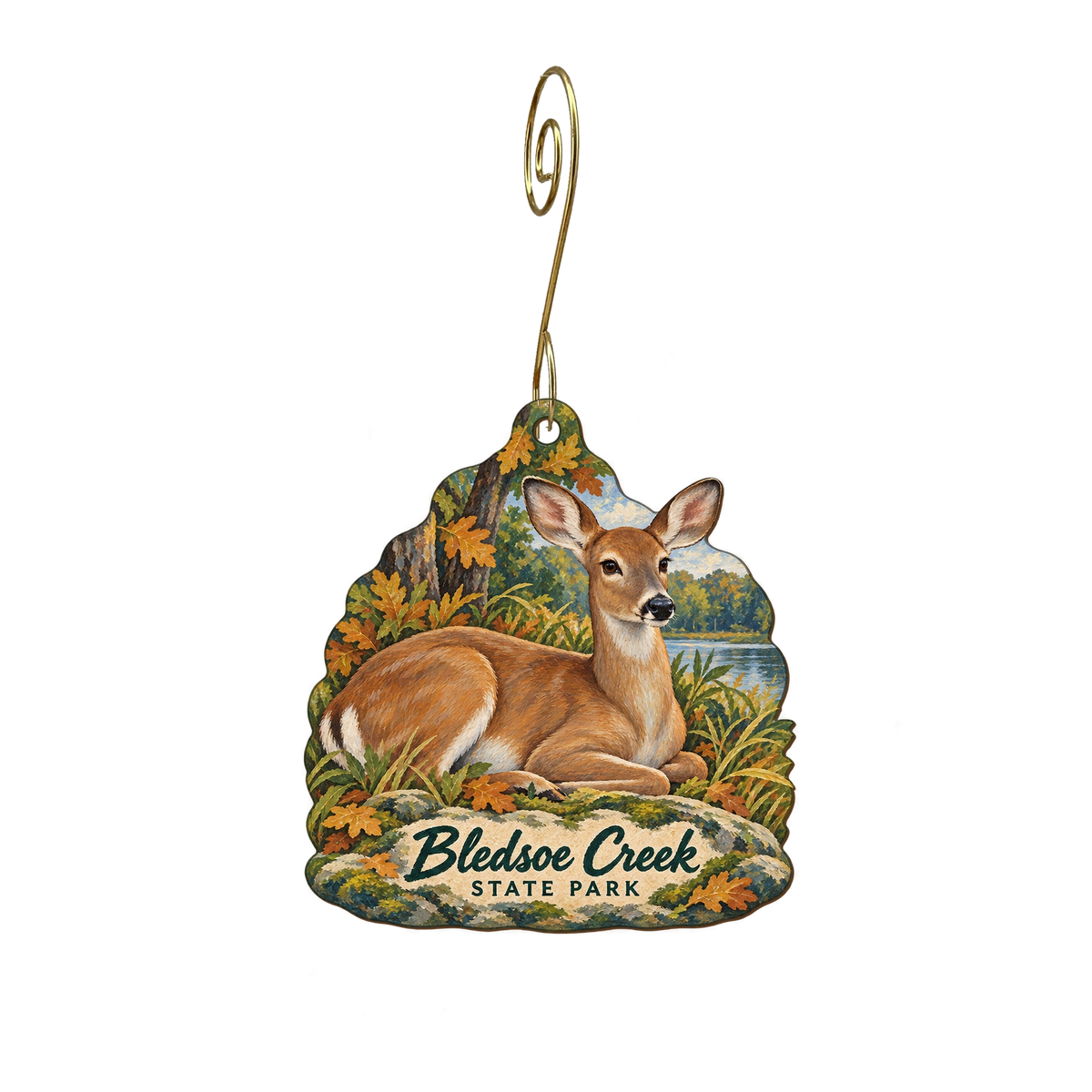 Bledsoe Creek State Park — Store identity custom wood ornament OC2246, photographic gold spiral hook