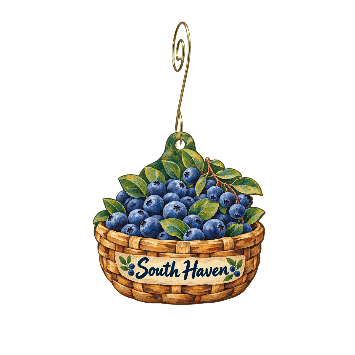 Covert/South Haven KOA — Local inspiration custom wood ornament OC2251, photographic gold spiral hook